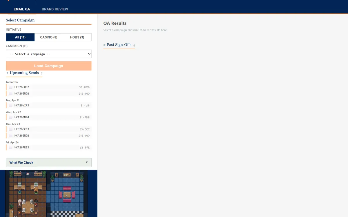 Marketing Check Tool pixel office UI
